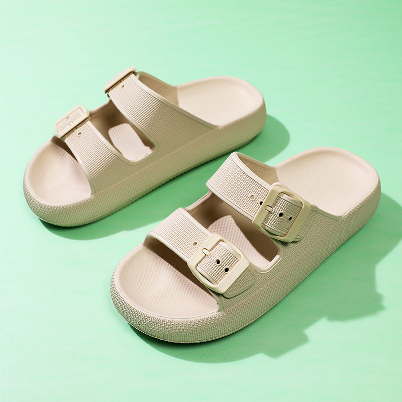 High Elastic Rubber Soft Platform Double Buckle Slippers For Women