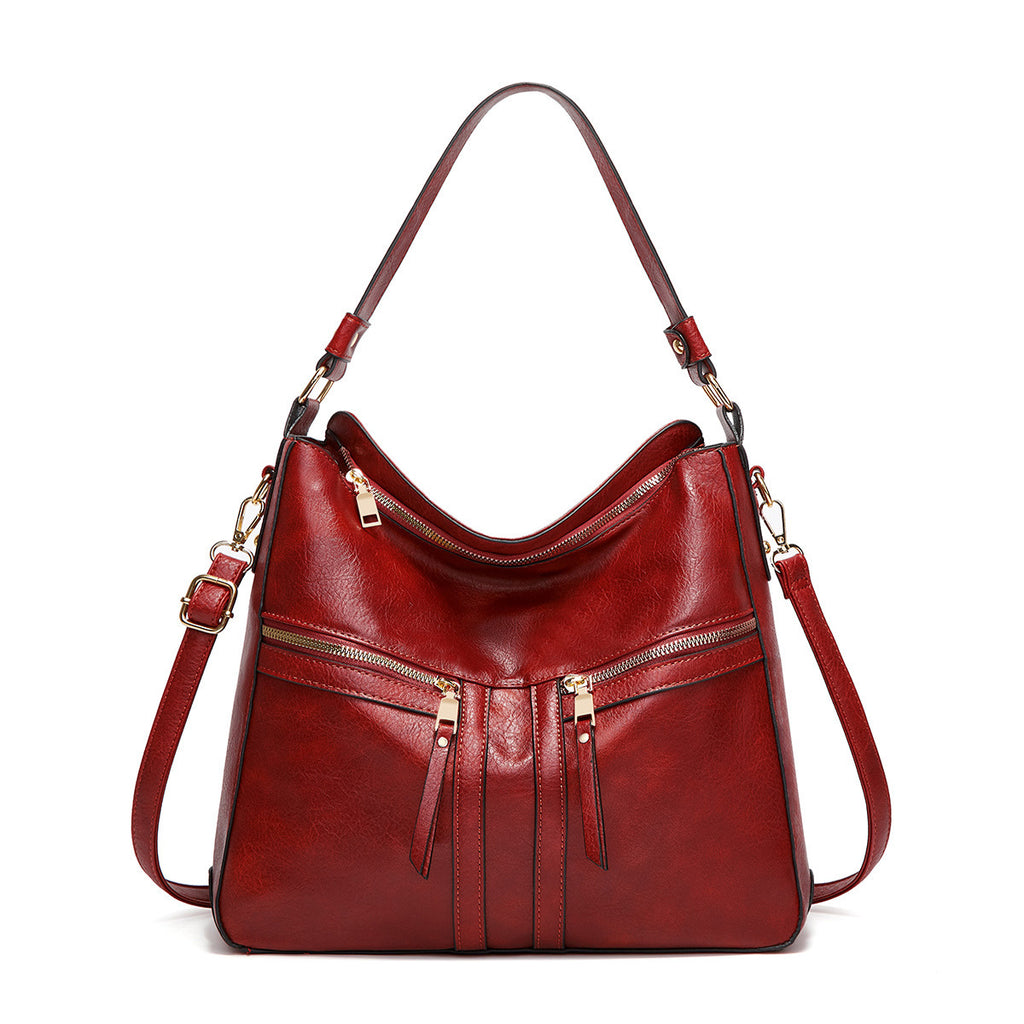 Trendy Double Zipper Soft Leather Large Capacity Totes