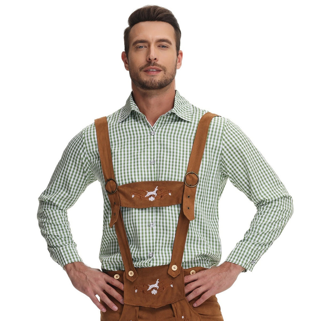 New Traditional Men's Beer Festival Plaid Shirt Overalls