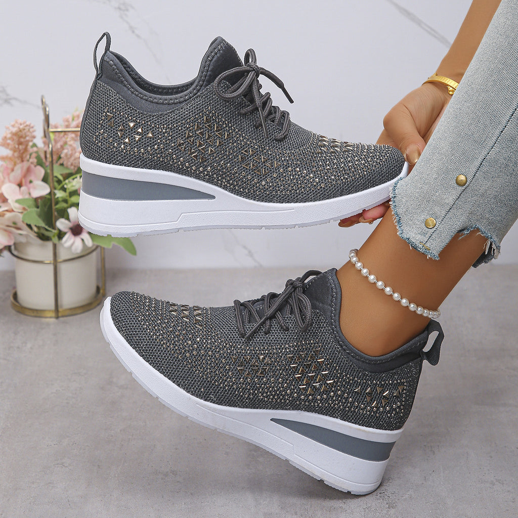 Rhinestone Lace Up Fashion Style Daily Commuter Women's Casual Shoes