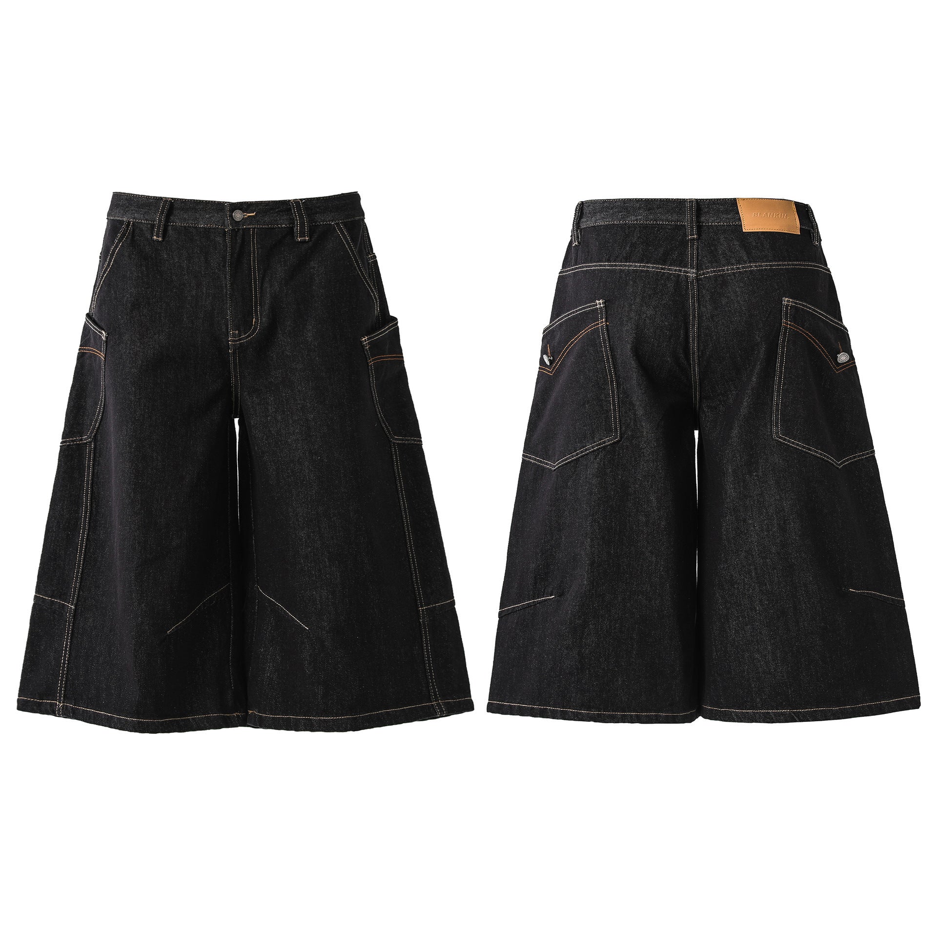 Retro Washed Side Pocket Denim Cropped Pants Men