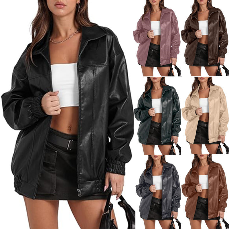 Long Sleeve Lapel Zipper Side Pocket Casual Trench Coat Women