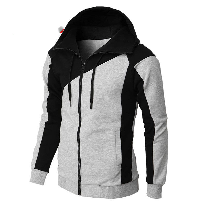 Cross-border Contrasting Color Jacket Men's Slim Hooded Hood