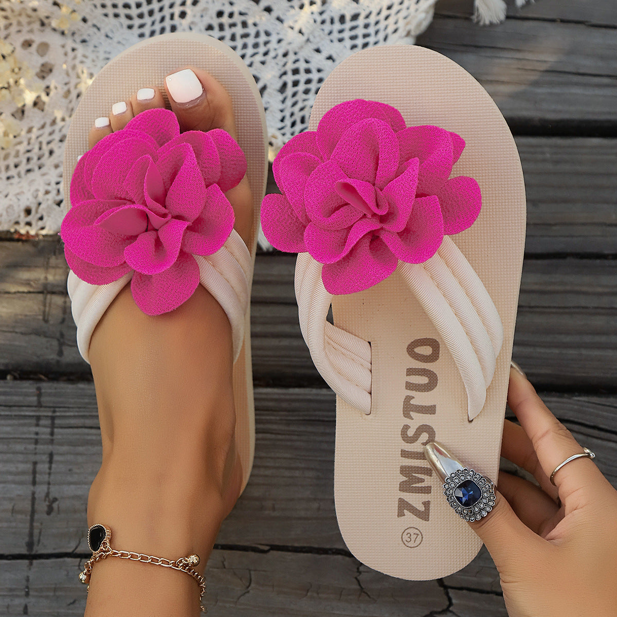 Plus Size Slippers Flower Solid Color Slippers Flip Flops