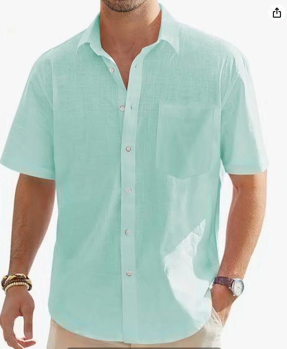 Men's Cotton And Linen Short Sleeve Shirt Top
