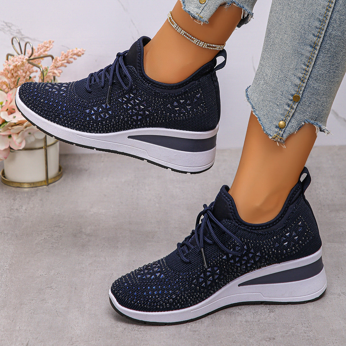 Rhinestone Lace Up Fashion Style Daily Commuter Women's Casual Shoes