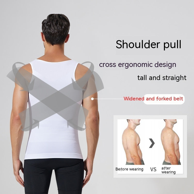 Men's Vest High Elastic Seamless Belly Contracting And Body Slimming Back Thin