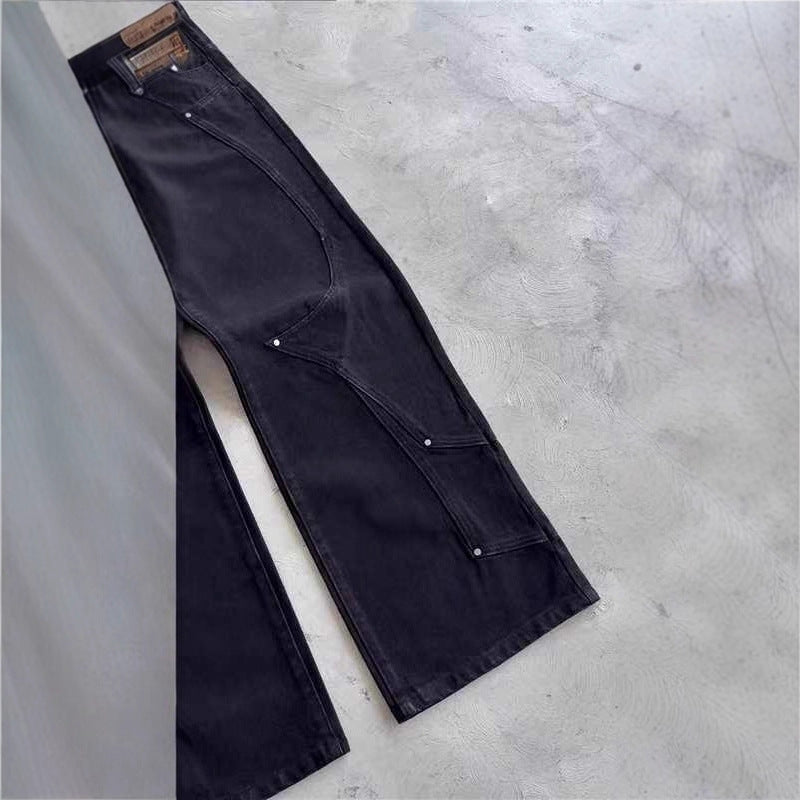 Men's Loose Casual Printed Black Straight Leg Jeans