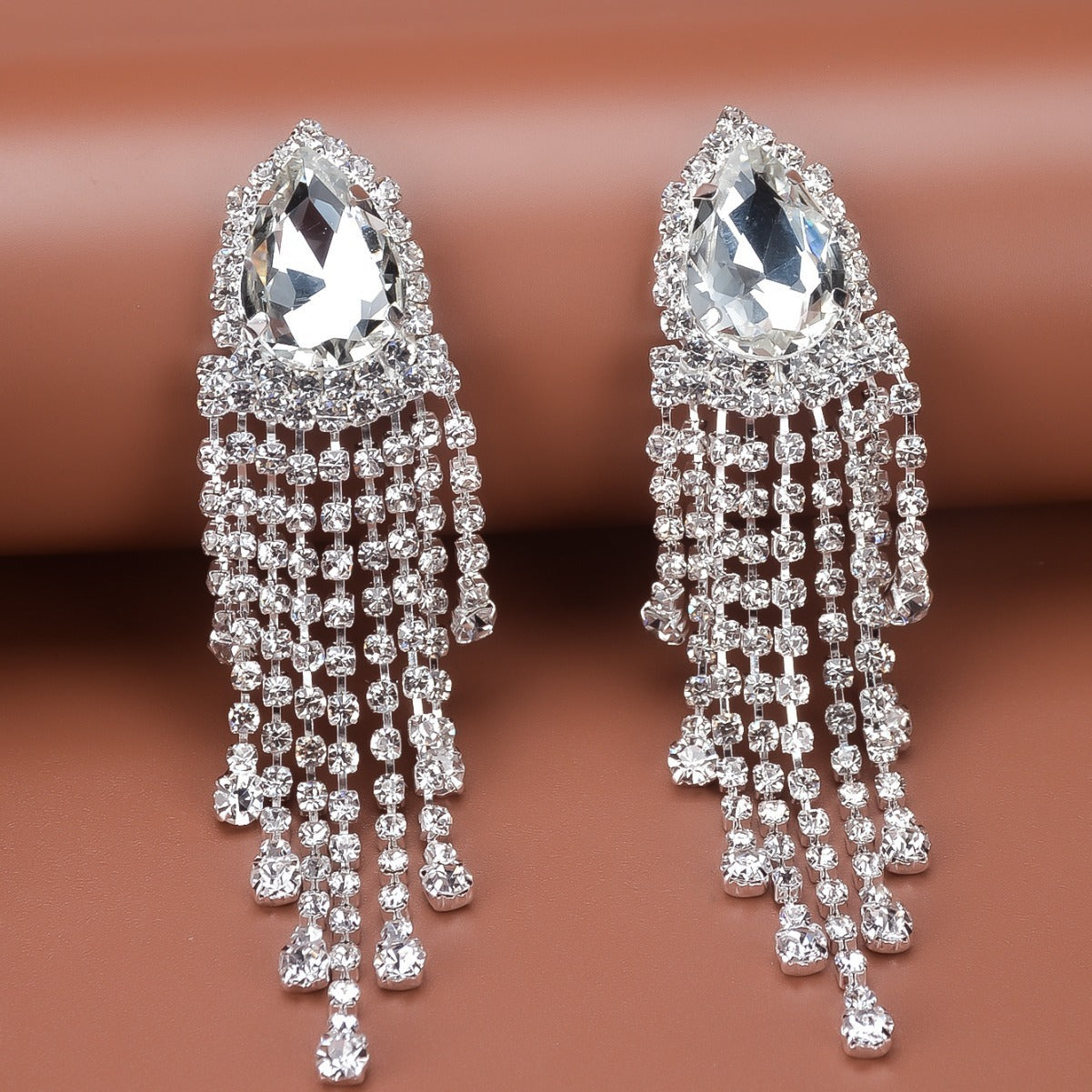 Rhinestone Tassel Earrings Big-name Drop-shaped