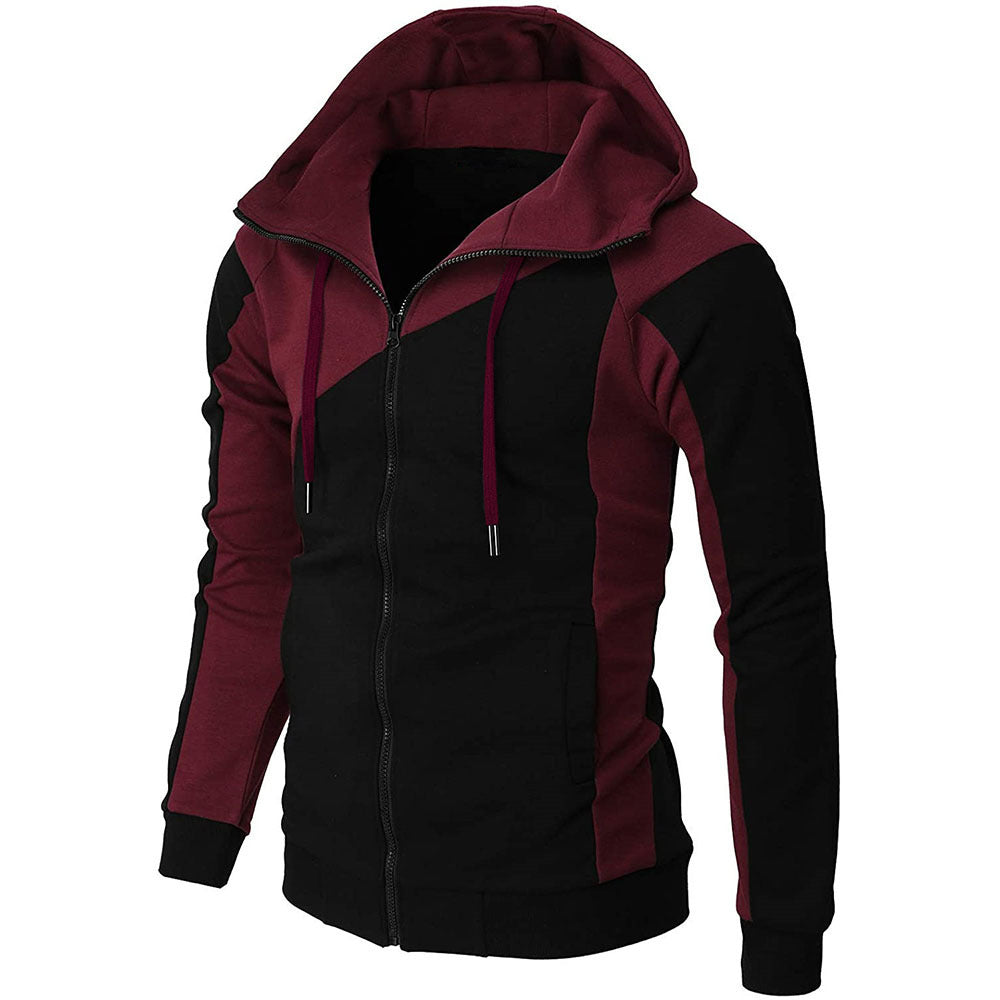 Cross-border Contrasting Color Jacket Men's Slim Hooded Hood