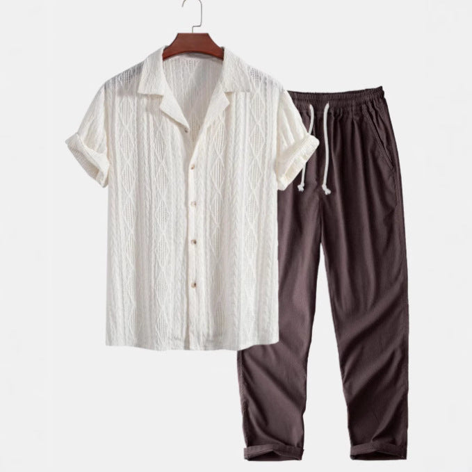 Lapel Casual Short-sleeved Shirt Digital Printing Comfortable Trousers Suit