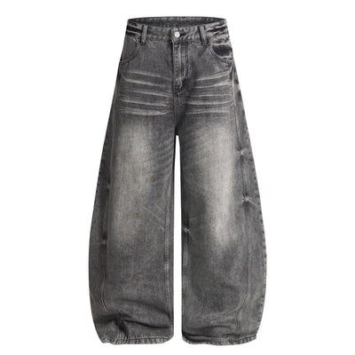 Loose Straight Washed Cat Beard Machete Jeans Men