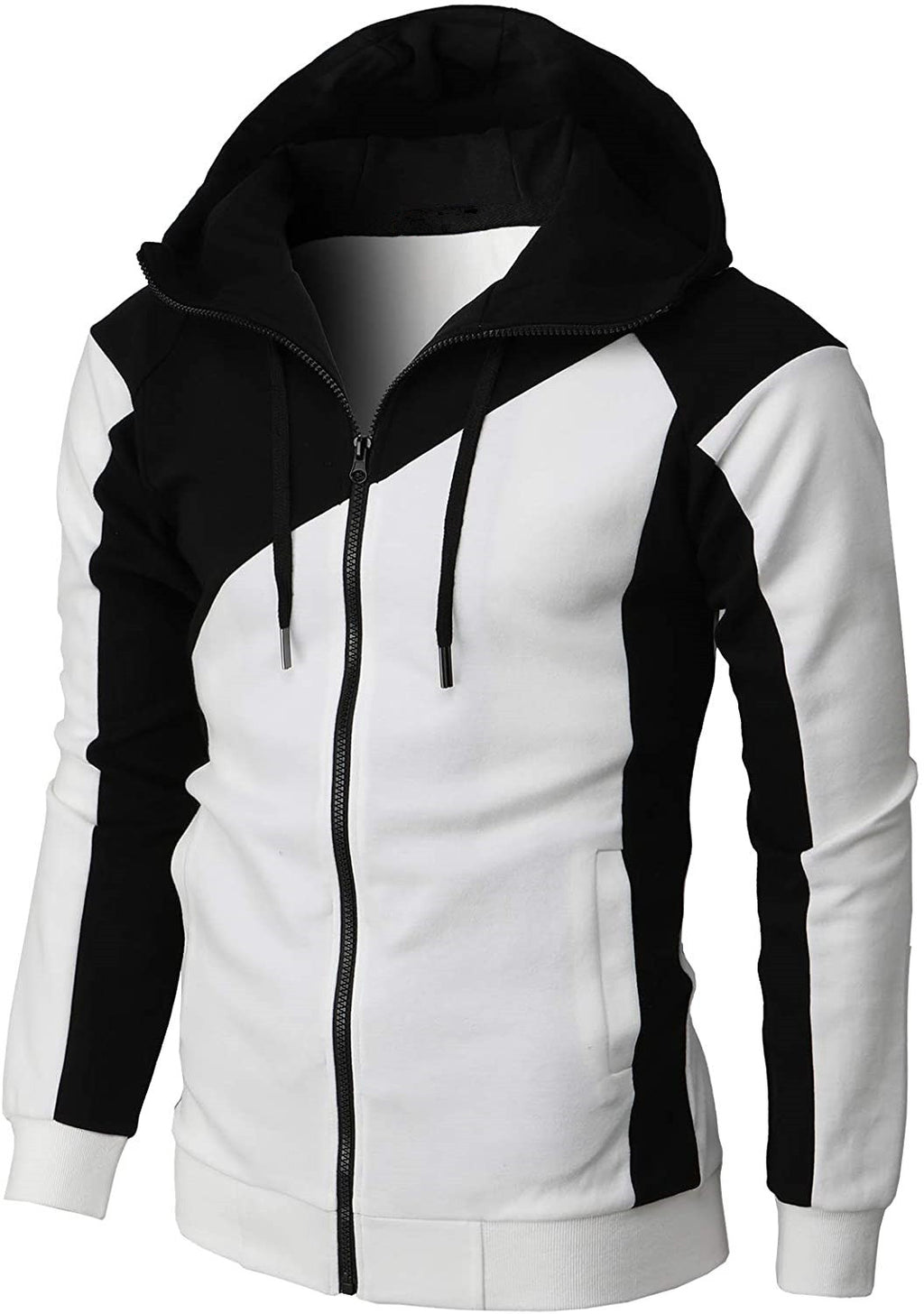 Cross-border Contrasting Color Jacket Men's Slim Hooded Hood