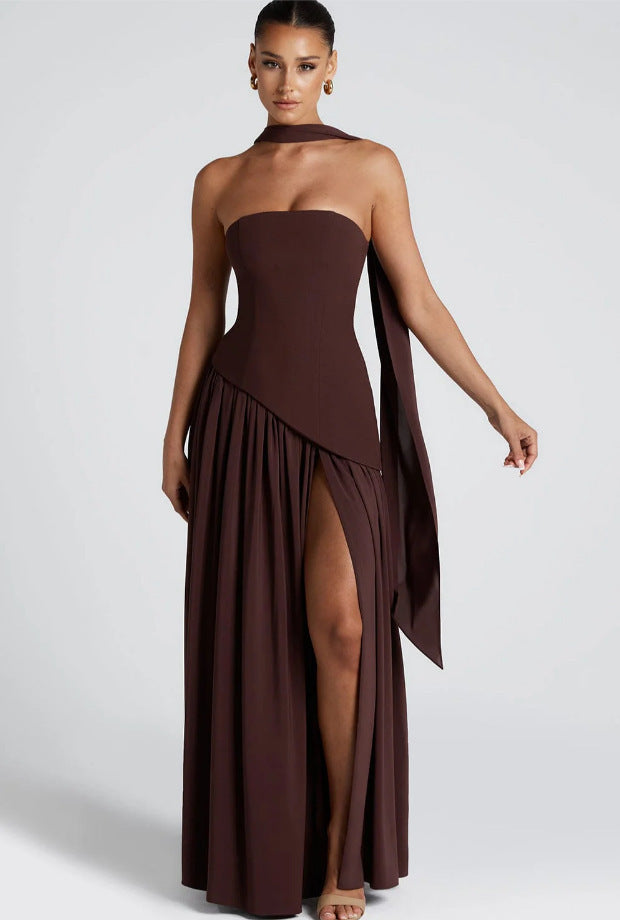 Irregular Tube Top Tied Dress Women