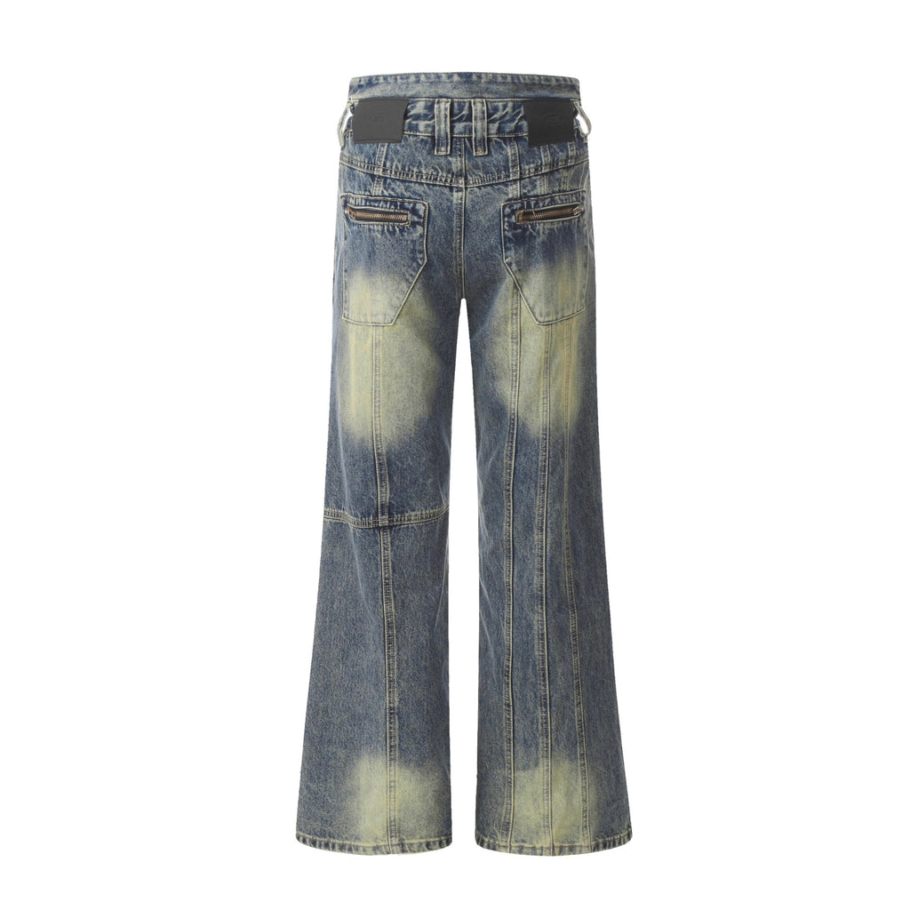 Retro Worn Looking Washed-out Jeans Deconstructed Stitching Design Loose All-match