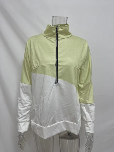 Women's Contrast Color Zipper Pullover Sweater