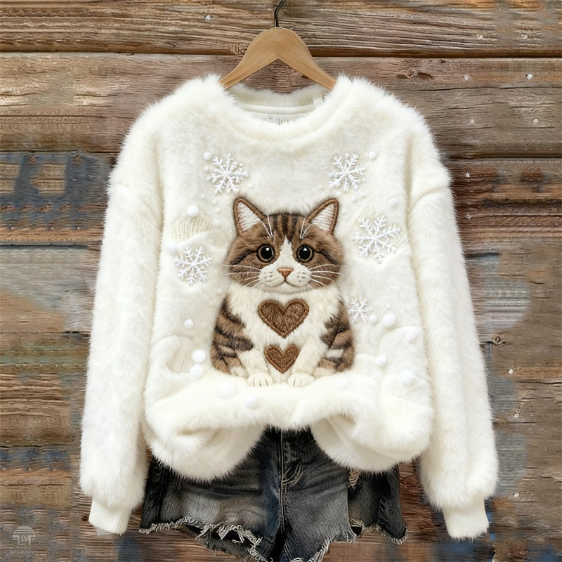 3D Digital Printed Flannel Christmas Women's Crew-Neck Sweater