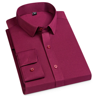 Men's Spring Long Sleeve Solid Color No Pocket Business Casual Stretch Shirt