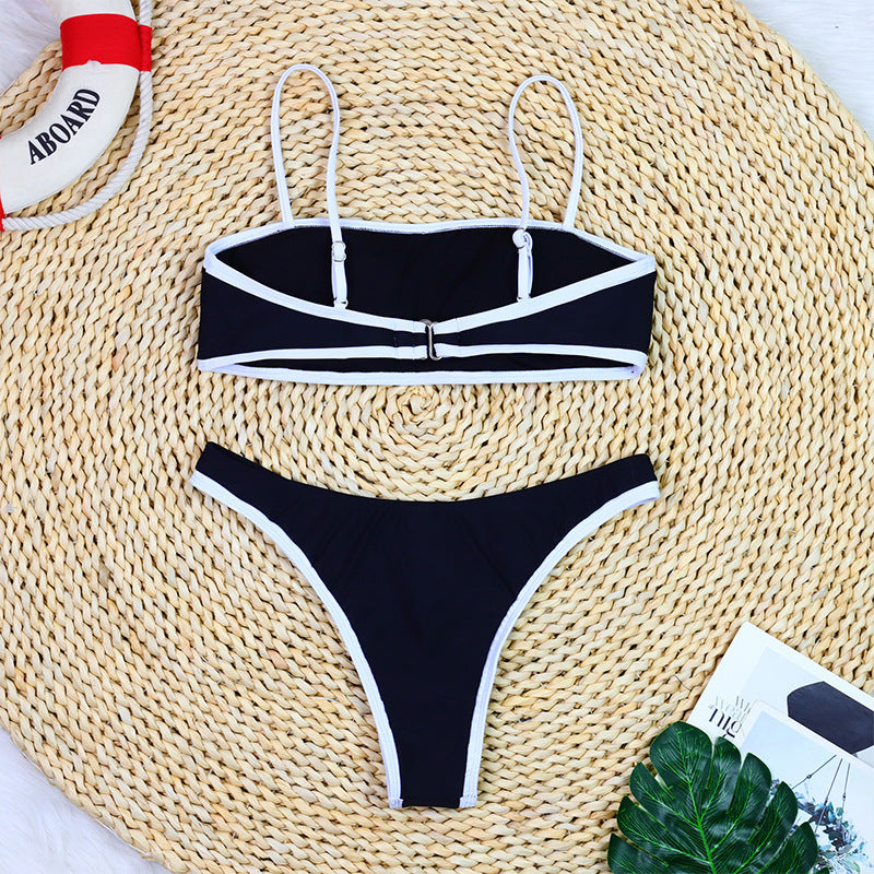 Women's Bikini Simple Black White Spaghetti Strap Beach Swimsuit