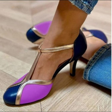High Heel Fashion Round Toe Large Size Color Matching