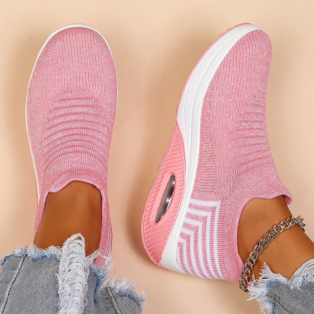 Plus Size Sports Women's Shoes Breathable Fly-knit Socks Shoes Slip-on Lazy Shoes