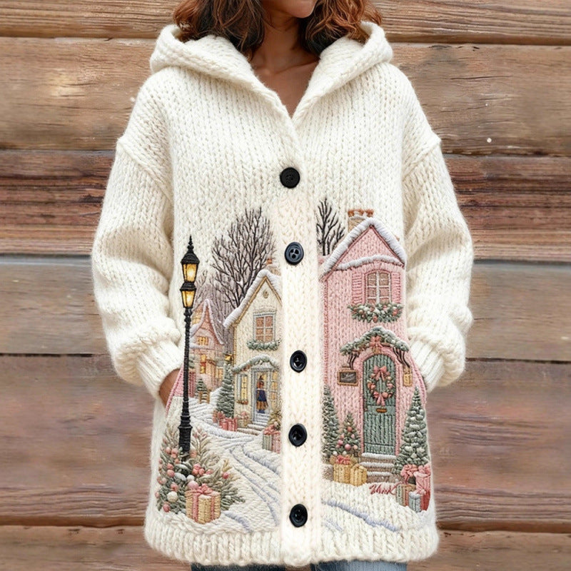 Christmas New 3D Printed Women's Casual Cloak Coat