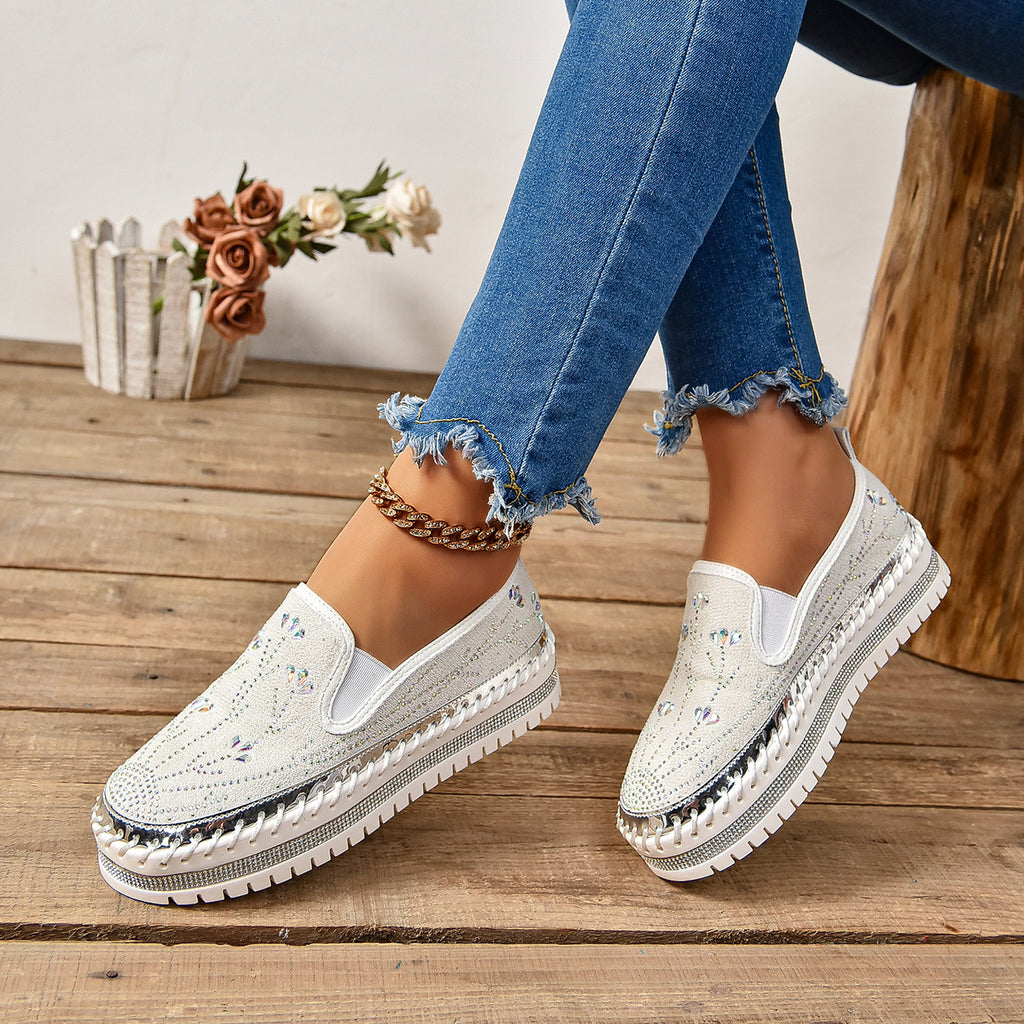 Casual Sneakers Slip-on Rhinestone Platform Thick Bottom Shoes