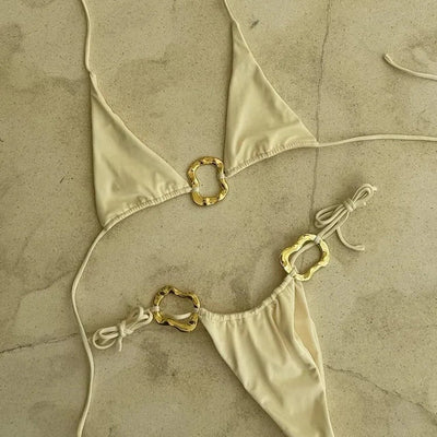Sexy Bikini Suit Lace-up Printing Low Waist Women's Halter