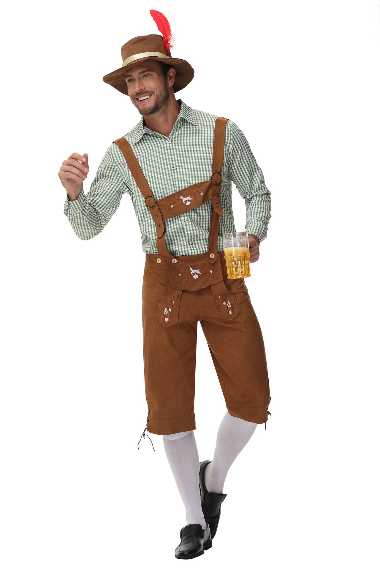 New Traditional Men's Beer Festival Plaid Shirt Overalls