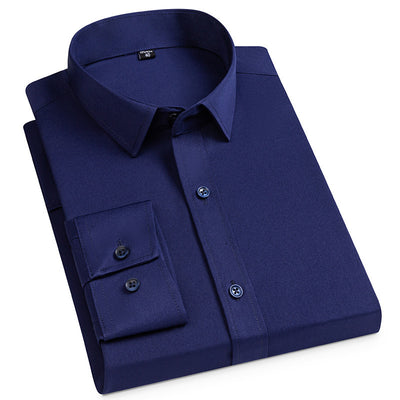 Men's Spring Long Sleeve Solid Color No Pocket Business Casual Stretch Shirt