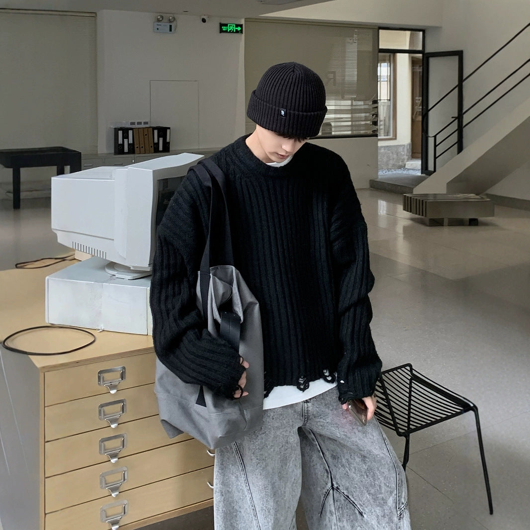 New Retro Worn Long-sleeved Pullover Sweater For Men And Women