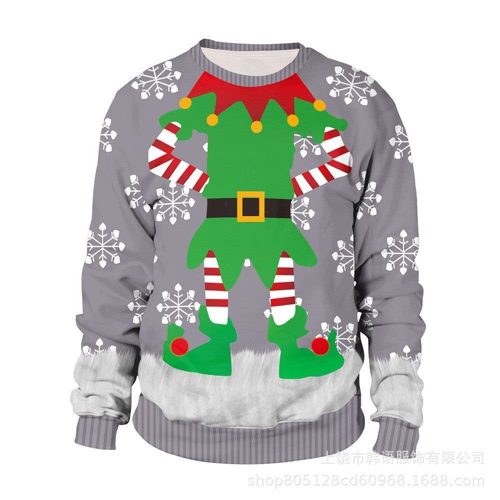Men's And Women's 3D Printed Christmas Round Neck Sweater