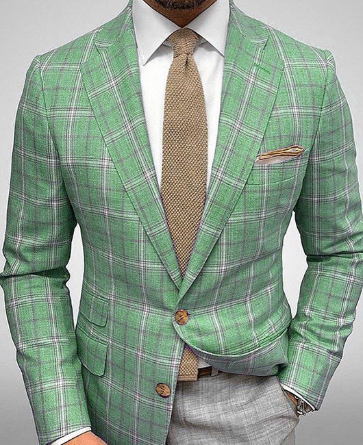 Light Business Men's Suit Printed Checks Coat