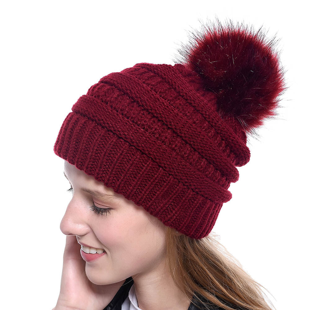 Faux Fur Fox Fur Ball Hat Knitted Casual Fashion
