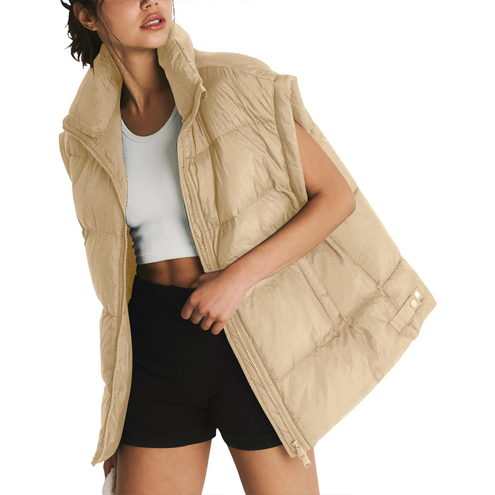 Flounced Sleeve Down Cotton Vest Vest Fashion Loose Sleeveless Pure Color Cotton Clothing Women