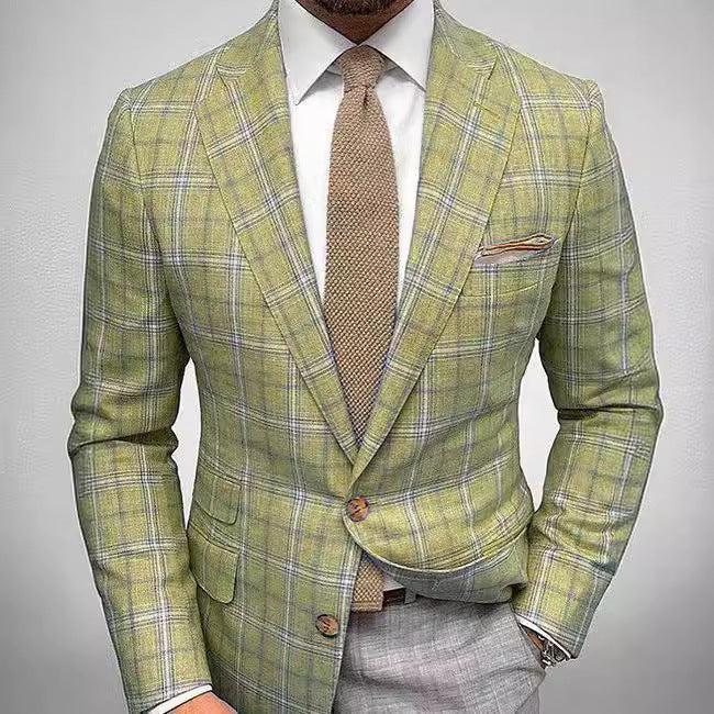 Light Business Men's Suit Printed Checks Coat