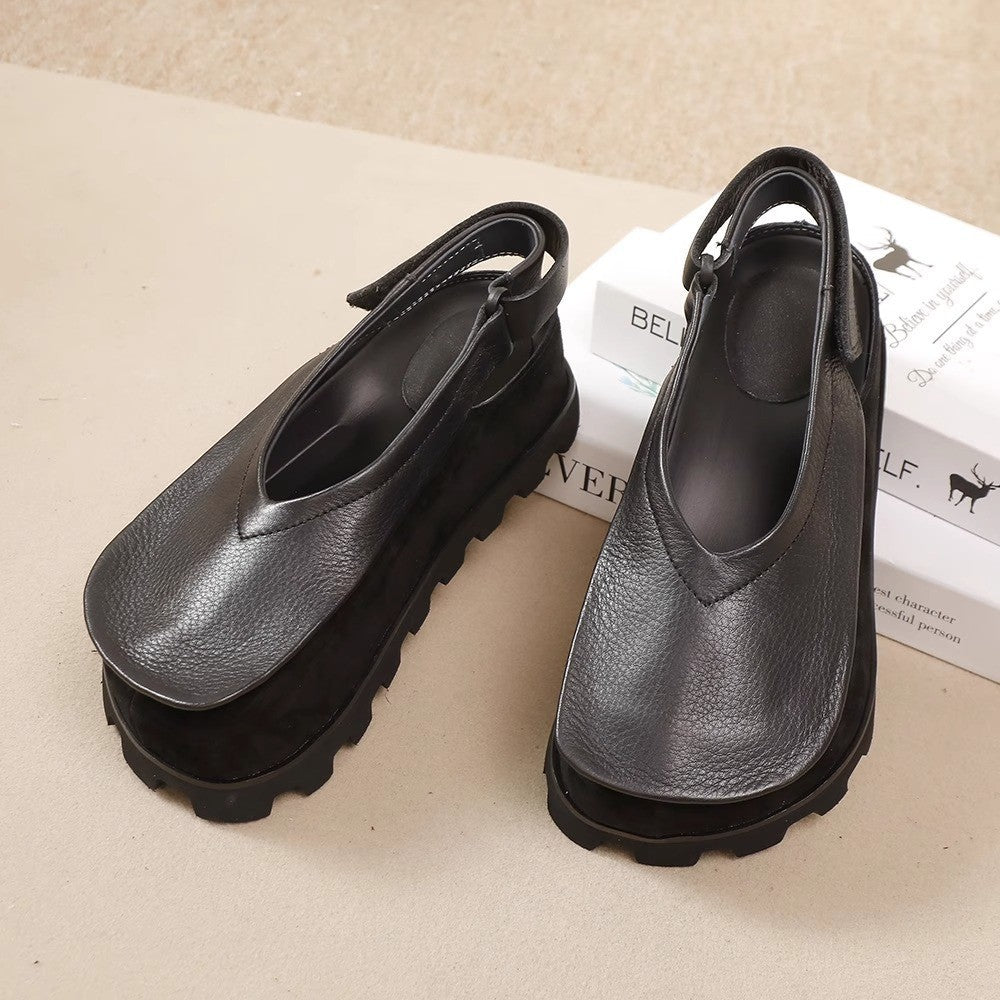 Retro Original Thick-soled Leather Toe Box Soft Bottom Platform Shoes For Women