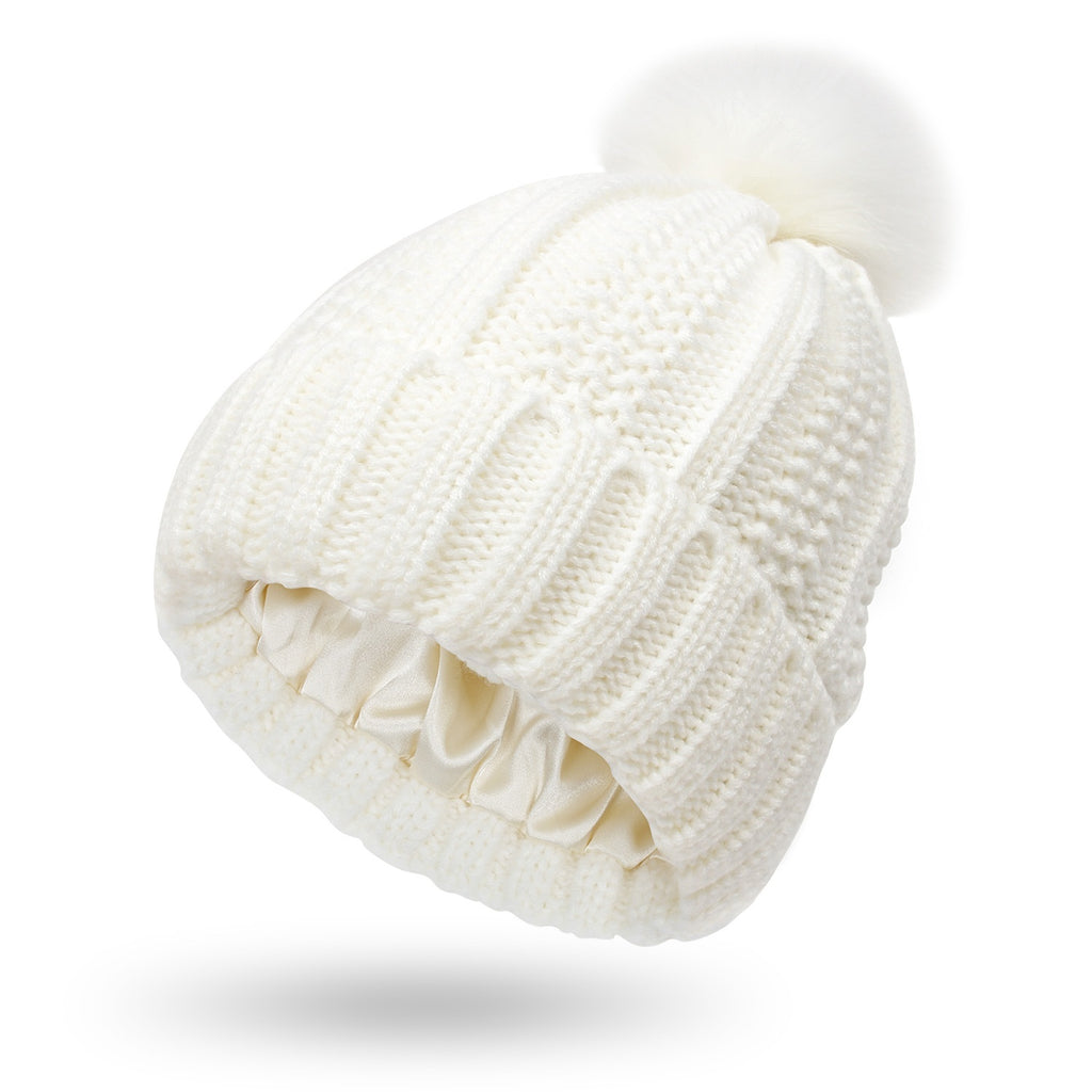 Woolen Cap Knitted Protection Hairstyle Silky Stretch Satin Knitted Hat