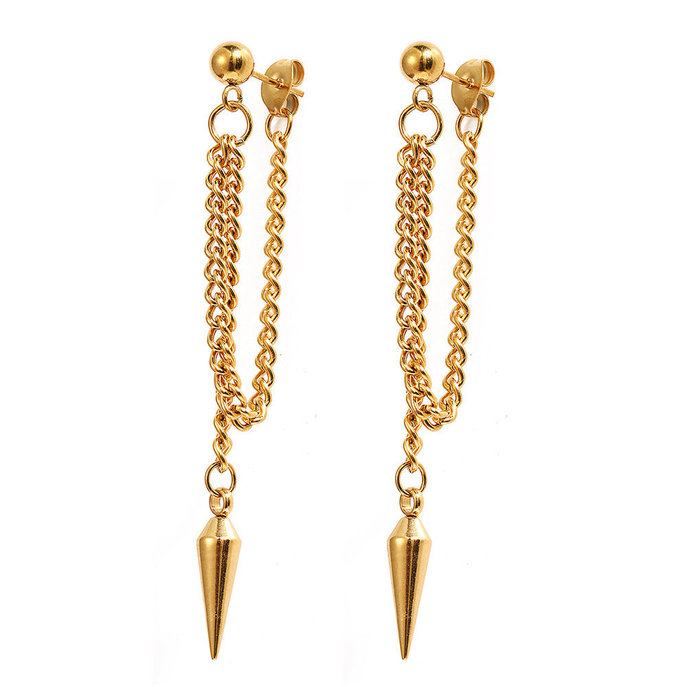 Personalized Long Ear Studs Simple Rivet Chain Cold Style