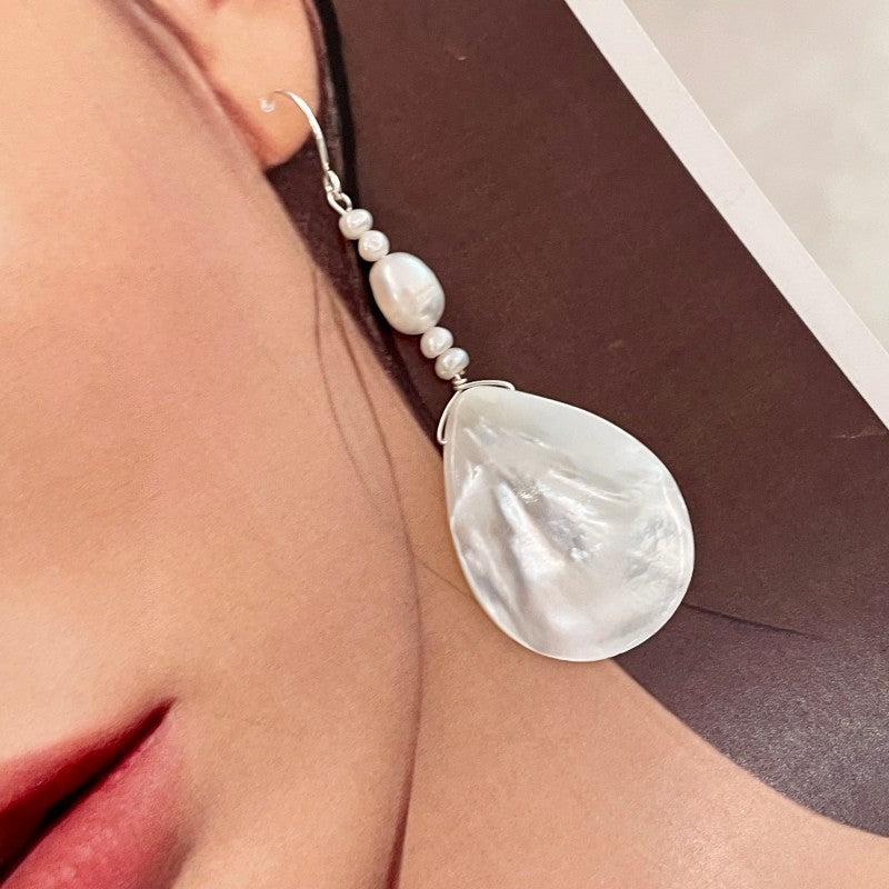 Water Drop White Butterfly Shell Eardrops White Shell Natural Pearl Earrings