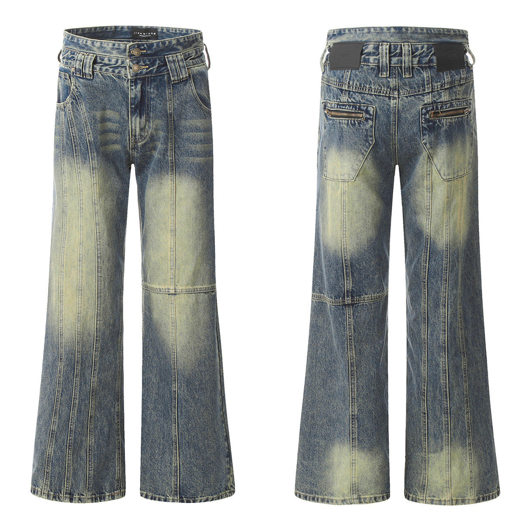 Retro Worn Looking Washed-out Jeans Deconstructed Stitching Design Loose All-match