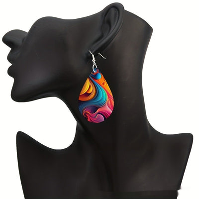 Pattern Small Water Drop Cross Mirror Popular Wooden Earrings