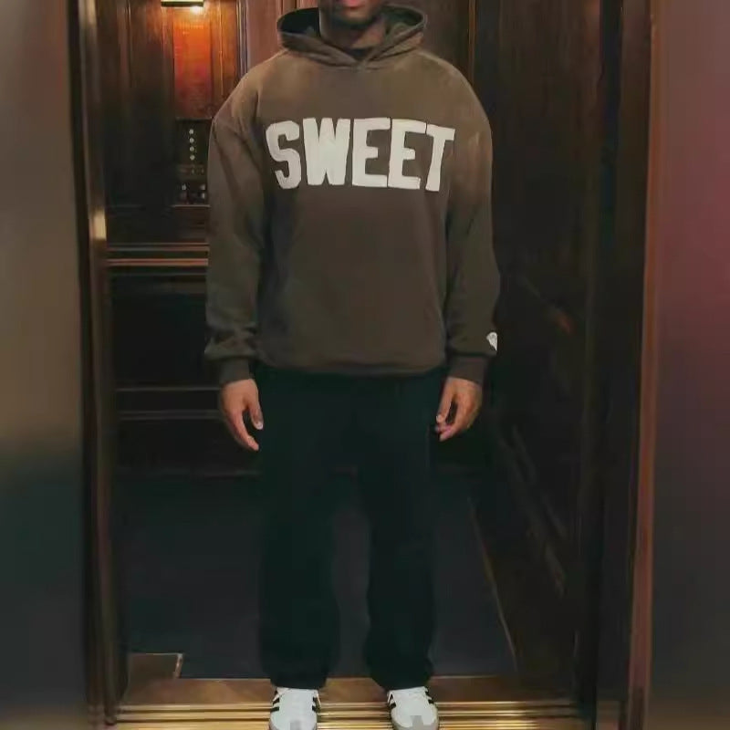 English Printed Loose Hooded Sweatshirt