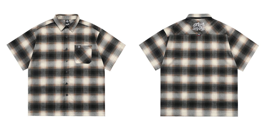 Large Plaid Classic Pocket Half Sleeve Cardigan Short Sleeve Shirt