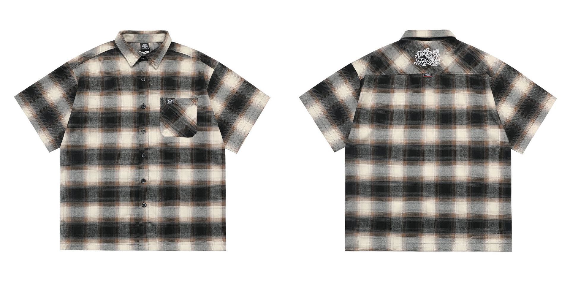 Large Plaid Classic Pocket Half Sleeve Cardigan Short Sleeve Shirt