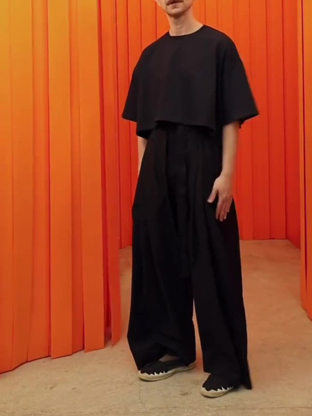 Black Crop Top And Wide - Leg Pants Set