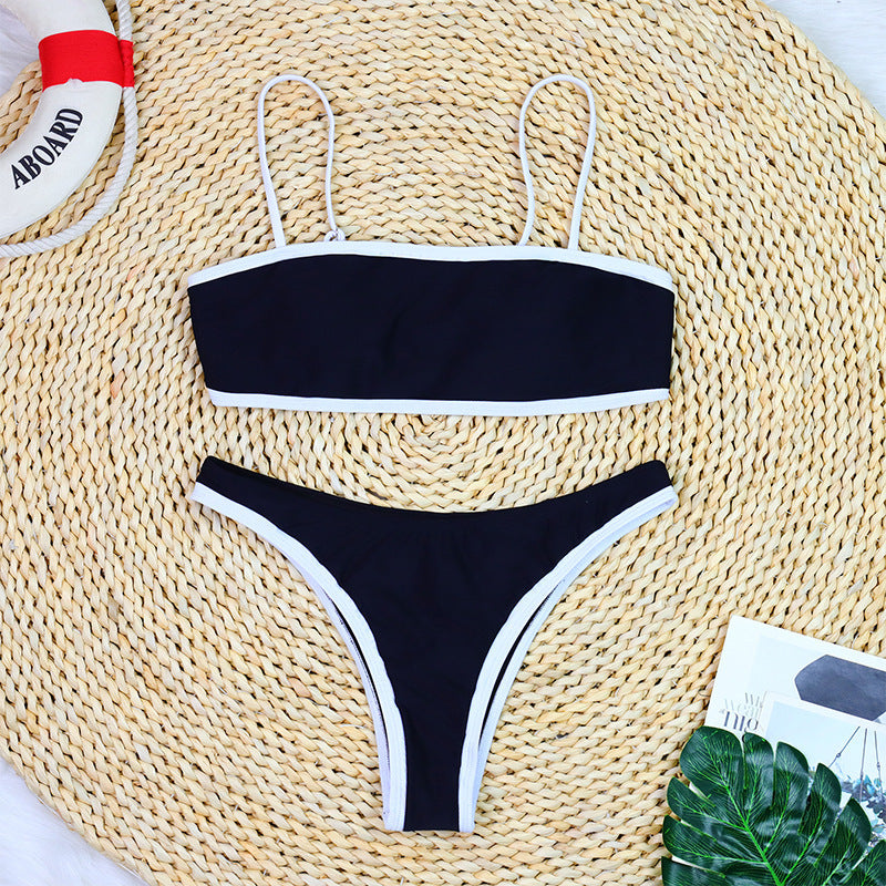 Women's Bikini Simple Black White Spaghetti Strap Beach Swimsuit