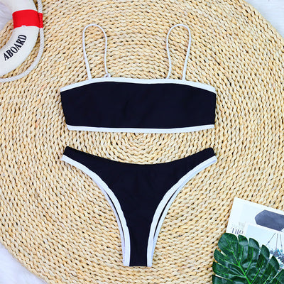 Women's Bikini Simple Black White Spaghetti Strap Beach Swimsuit