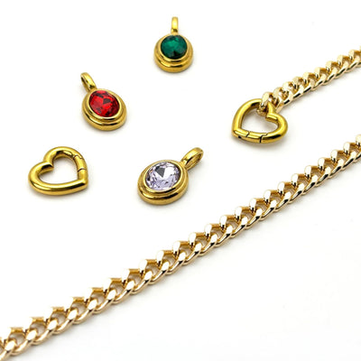 Stainless Steel 18K Slide Chain Heart-shaped Ring Punk Rock Exaggerated Style Cuba Long Necklace