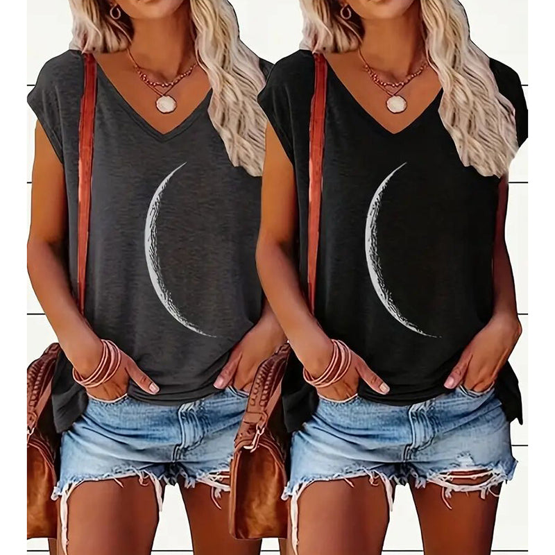 Women's 2-Pack Graphic Tees, Funny Print Short Sleeve Casual Summer Tops